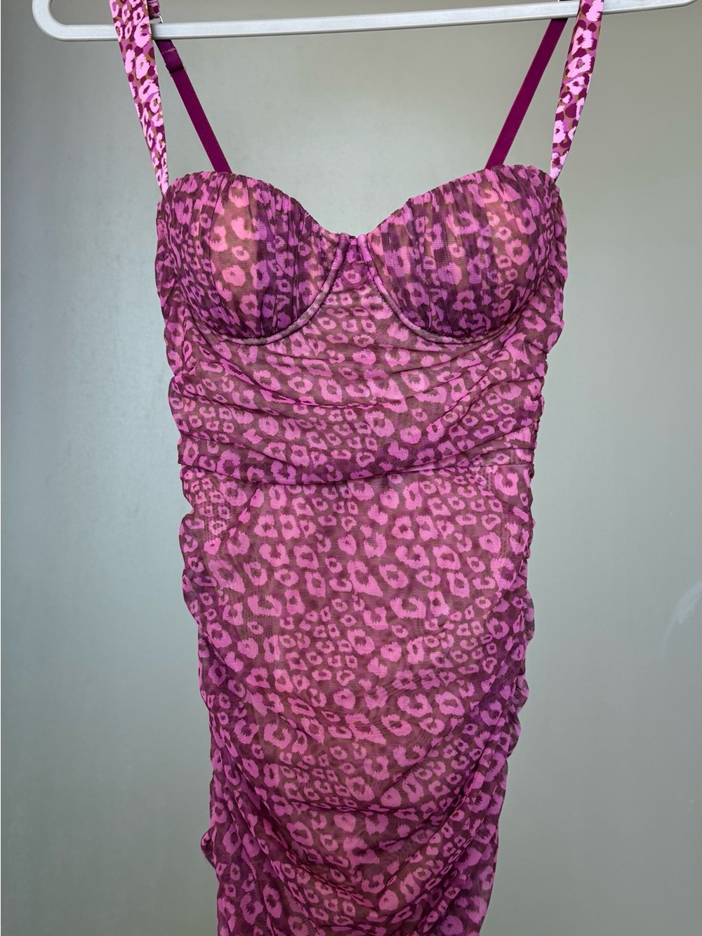 Oh Polly Animal Instinct Leopard Ruched Mesh Mini Dress 4 - Picture 3 of 8